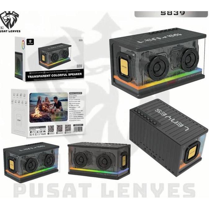 S839 - Speaker LENYES S-839 80W Wireless Speaker Bluetooth 5.2 Transparan RGB Colorfull LED Lht Port