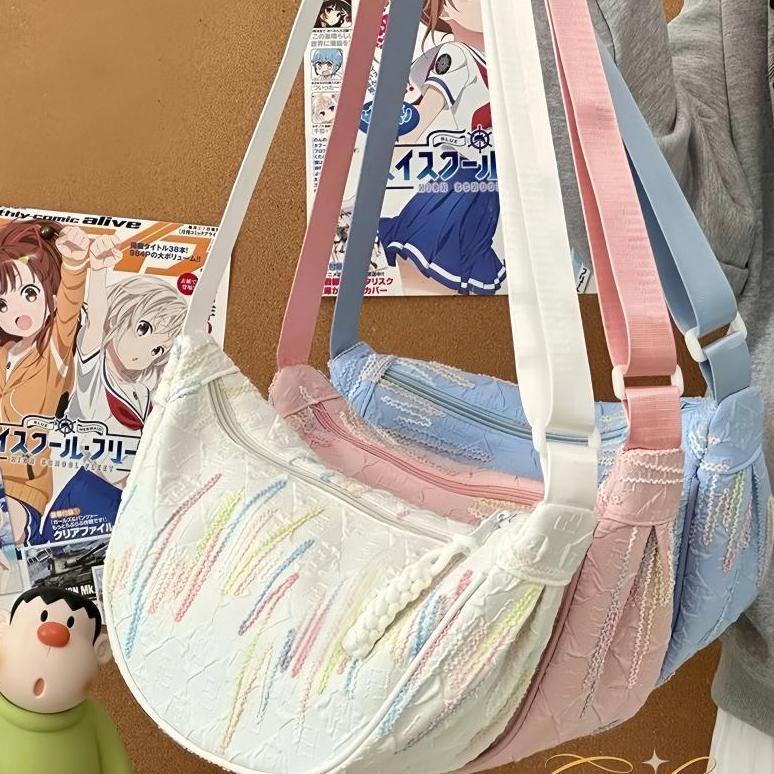 HEMAT [COD] TAS BAHU WANITA LUCU KOREA TAS SELEMPANG KASUAL BAG KANVAS HALF MOON BAG SHOULDER ROUND 