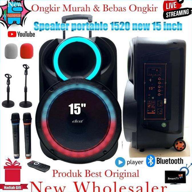 Speaker aktif Portable Dat 15 inch mic karaoke wireless Orinal Garansi
