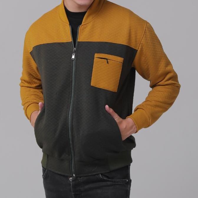 Hombre- New- Jaket Comfy Pria /Kain Diamon Lembut Nyaman / Jacket Basebal Setrip Diamond Kain Sweate