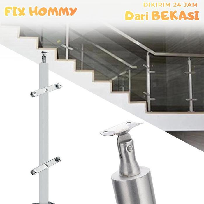 FXMY 85cm Railing Tangga Kaca Hollow SUS 304 Railing Tangga Stainless Kaca Minimalis Tiang