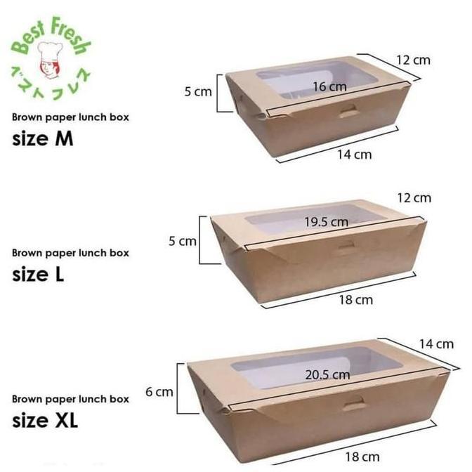 BROWN PAPER KRAFT LUNCH BOX WINDOW SIZE M - MEDIUM - KOTAK WINDOW - ISI 100 PCS