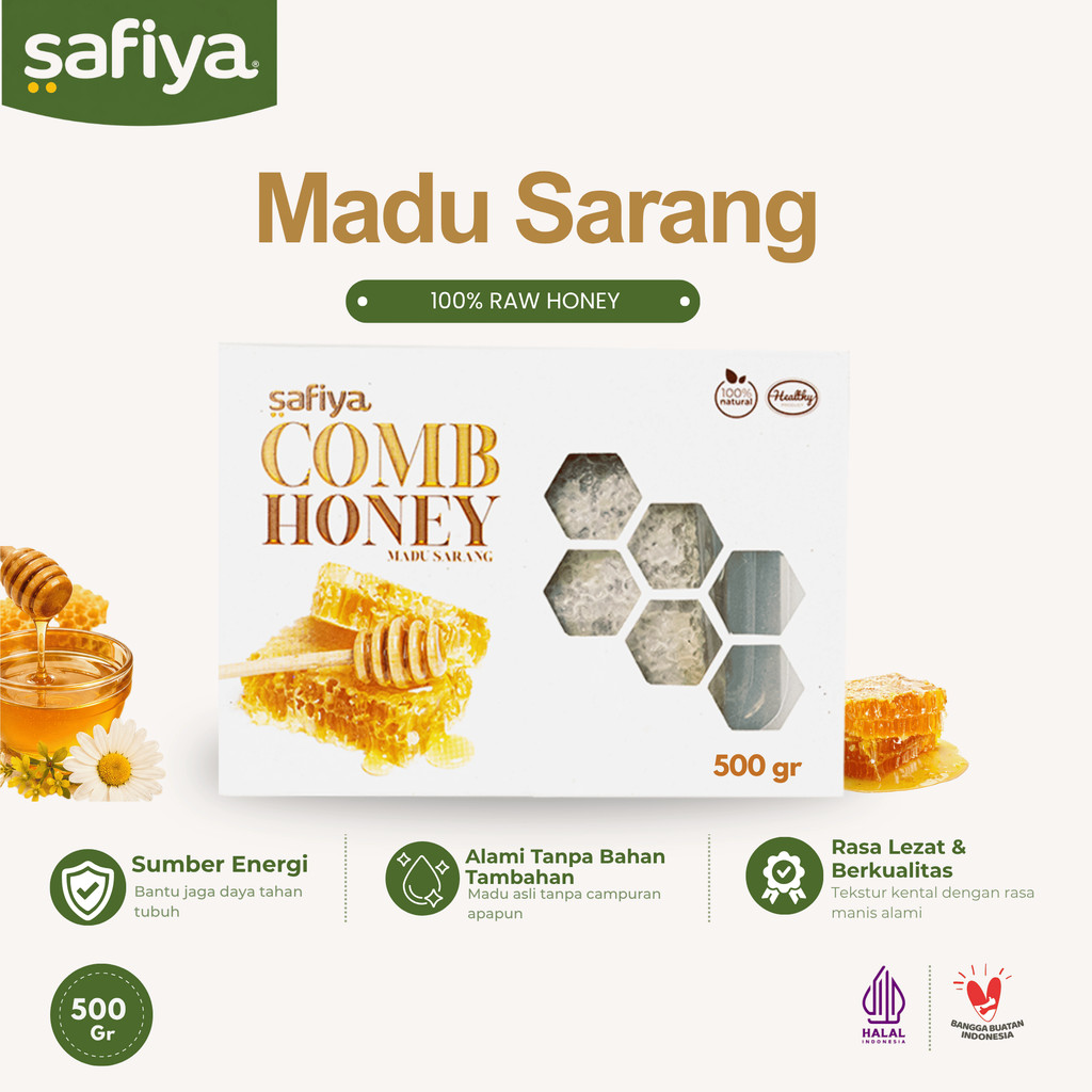 Safiya Madu Sarang Asli 500 Gram Raw Honey Comb