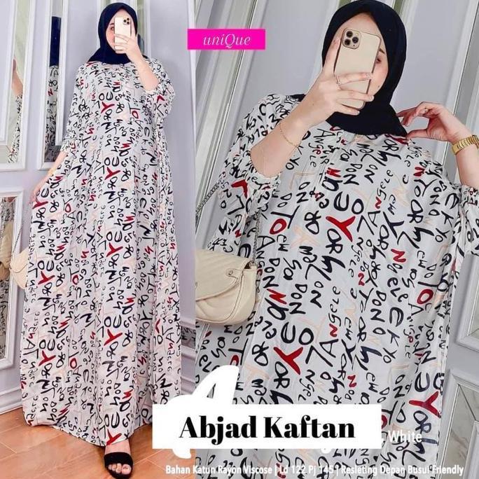 Arsy- (Bisa ) Gamis Kaftan Abjad Pakaian Nita Jumbo Meh Paling Dicari Busui Ziper Freindly Putih Hit