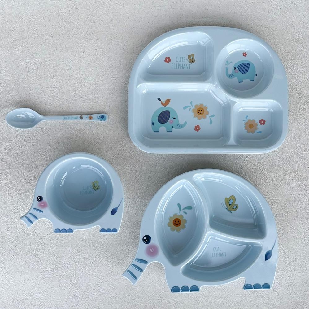 best seller elco premium melamine elephant kids tableware set plate bowl cup spoon / alat makan anak