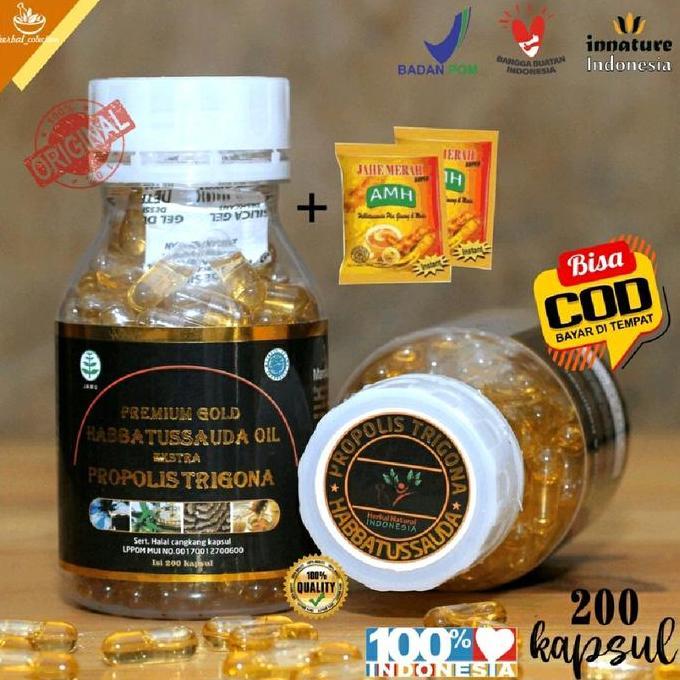 Habbatussauda Extra Propolis Trigona 200 Kapsul | Habatusauda Oil | Peremium Gold | Original Asli