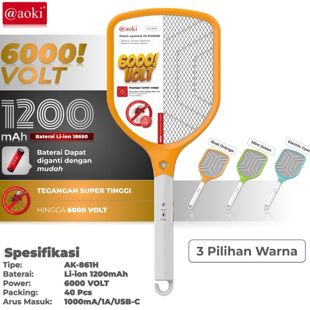 paket hemat raket nyamuk cas batrai dapat dilepas ak- 861h aoki