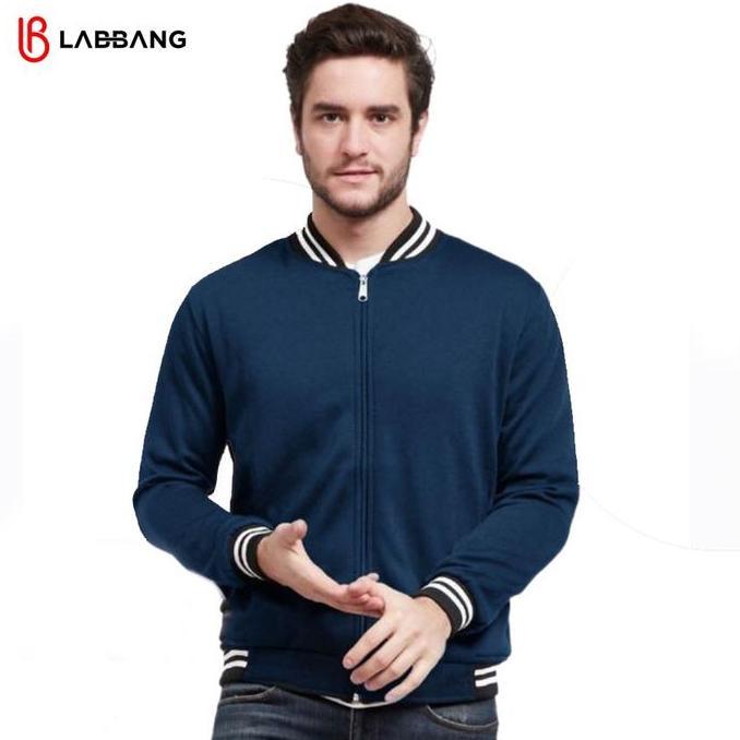 LABBANG Jacket Varsity Baseball Resleting Navy Polos Pria Wanita Cotton Fleece Premium