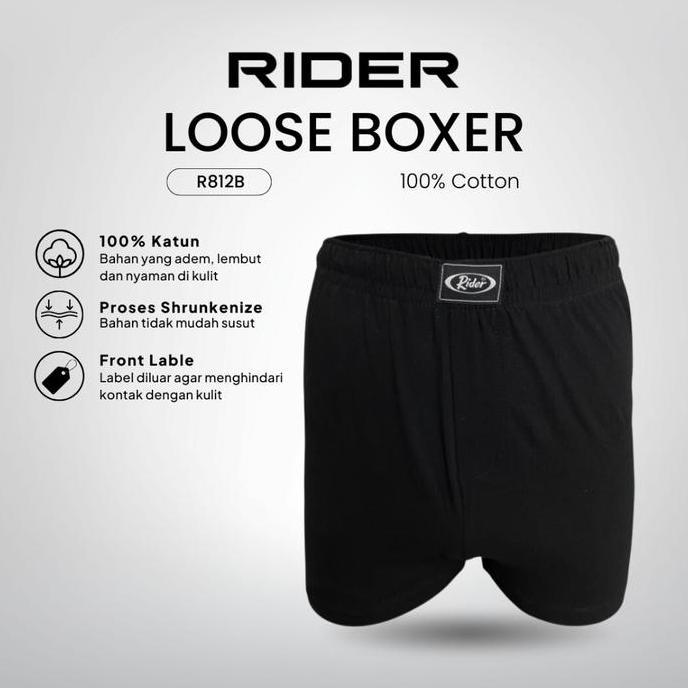 Celana Dalam Rider Premium Boxer Katun R812BHT Hitam