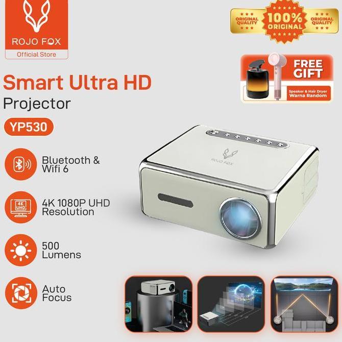 ROJO FOX ANDROID SMART PROJECTOR YP530 | 4K FULL HD 1080P | AUTO & MANUAL FOCUS | WIFI 6 & BLUETOOTH