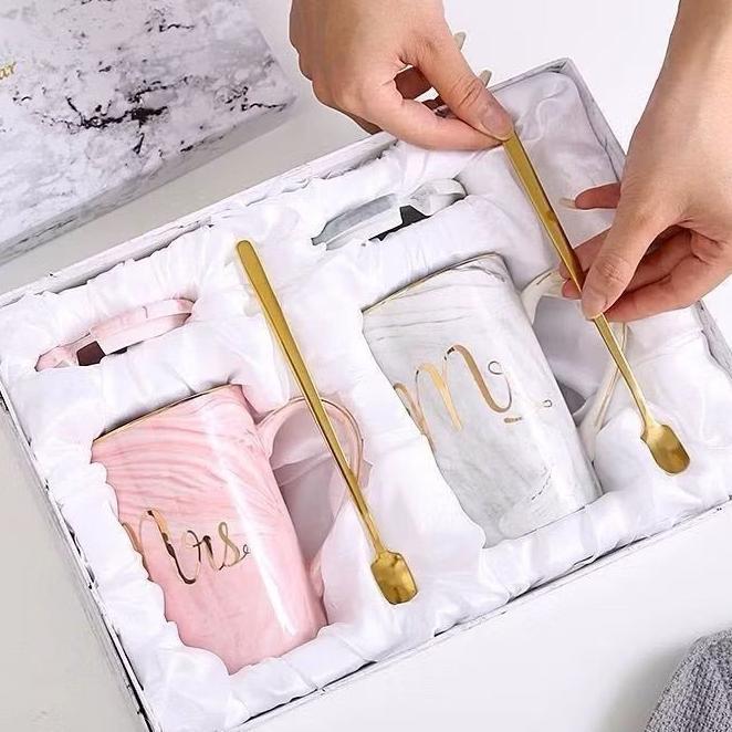 Gelas Marbel Keramik | Couple Gift Set Gelas Keramik Hampers Souvenir Mug Cangkir Cantik Parsel Leba
