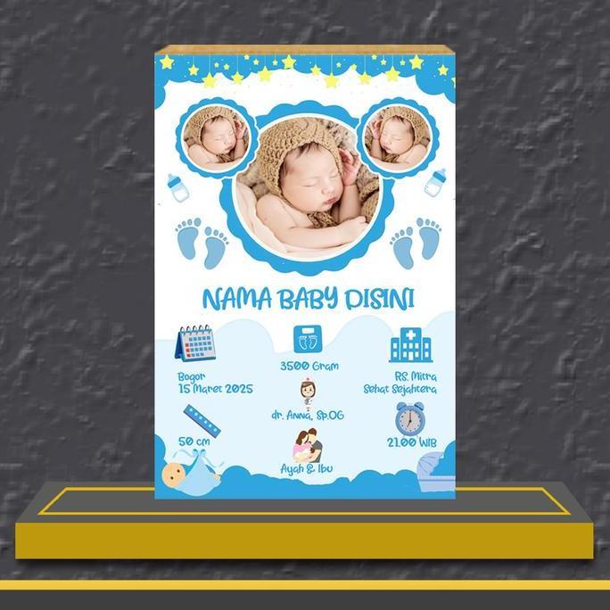 Hiasan dinding biodata bayi - biodata bayi cowo - biodata bayi cewe tema biru pink - biodata bayi hi