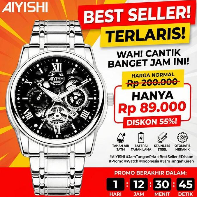 Horfa- Buy 1 Get 1 Aiyishi Jam Tangan Pria Dial Beronggakuarsa Anti Air Tali Stainless Steel Jam Tan