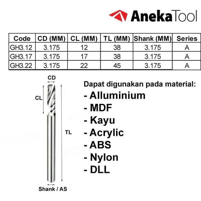 Promo Endmill Aluminium 3.175 mm - 1 Flute Spiral CNC Router Bit Mata Potong Aluminium Akrilik Kayu 