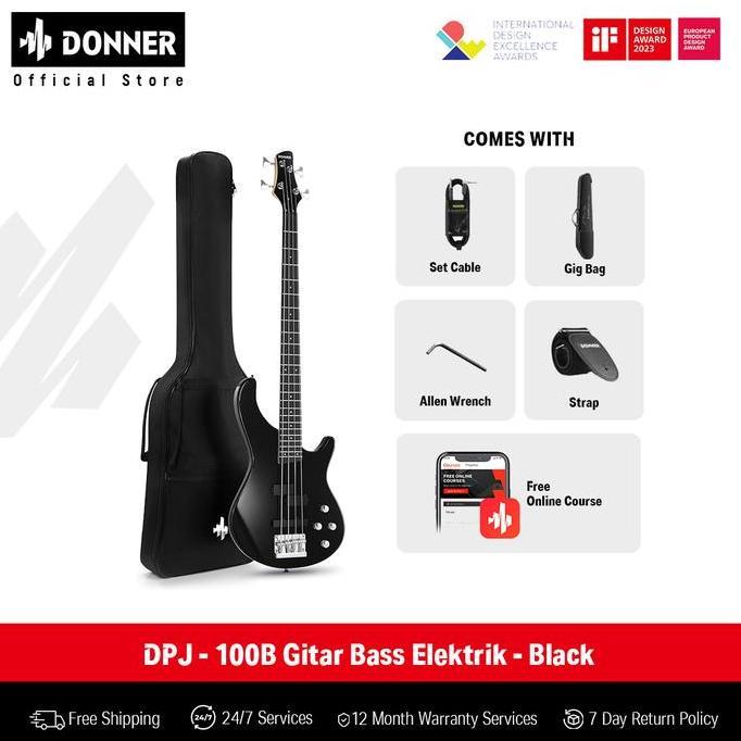 Donner DPJ - 100B Gitar Bass Elektrik - Black
