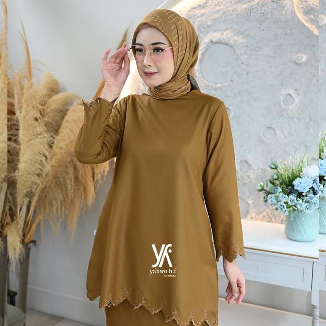 Yahwo Hijab Fashion R059 Set Tunik Kurung Melayu Bordir Rok Span Bahan Toyobo Setelan Wanita Formal 
