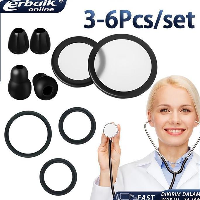 ECURIEL 3 atau 6pcs/set Paket Membran, Ring, Stetoskop Sparepart Eartip