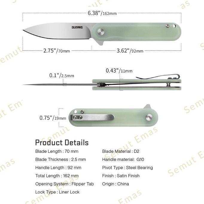 Olitans AL-G040 D2 EDC Folding G10 Handle with Ball Bearing