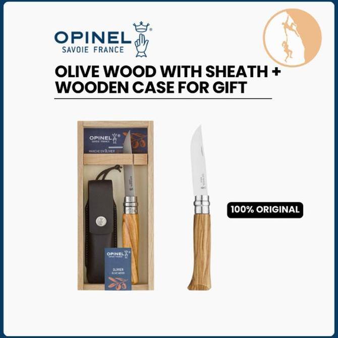 Allthebest- Opinel No. 08 Olive Wood with Sheath + Wooden Case for Gift