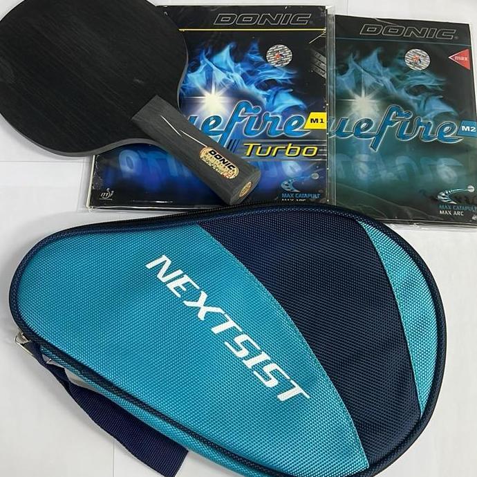 Donic Bat Pingpong Black Devil Profesional Set dengan Karet Bluefire M1 Turbo & M2 Kontrol 7 Kecepat