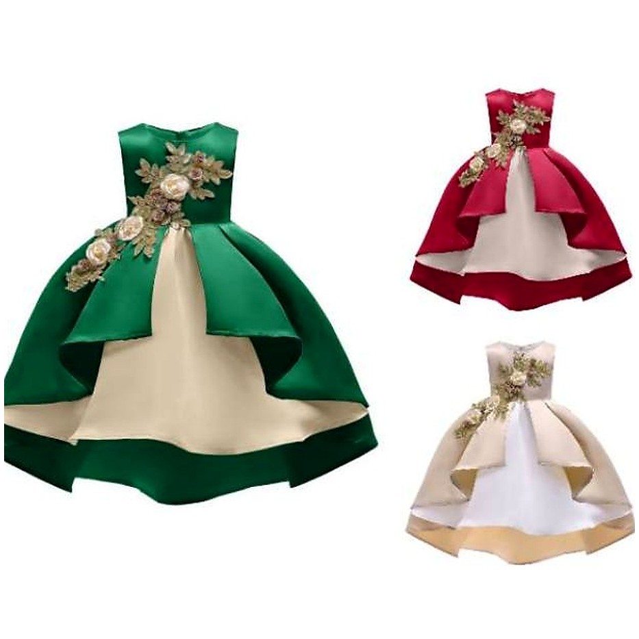 AMELIA DRESS / DRESS PESTA ANAK PEREMPUAN / GAUN NATAL ANAK GOLD HIJAU MERAH IMPORT KOREA MURAH