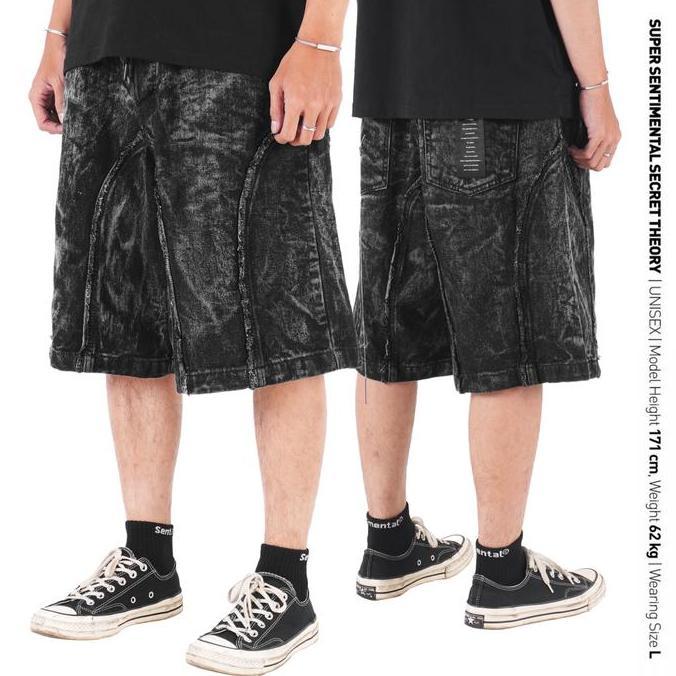 [CATORE] SSST X LIQUE ID BAGGY SHORT DENIM PANTS WASHED BLACK