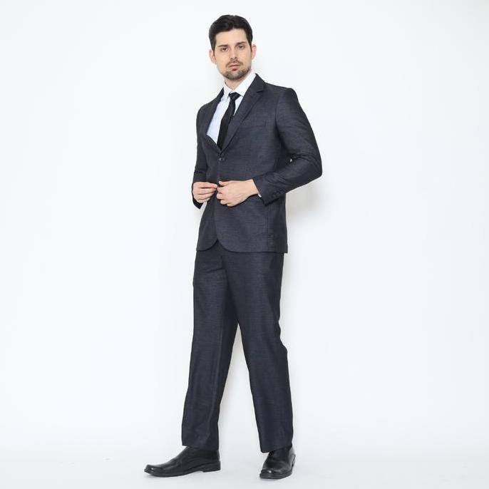 Lawell Setelan Jas Pria Abu Gelap Tekstur Weave dengan Celana Formal Regular Fit Jas Kancing Dua | K