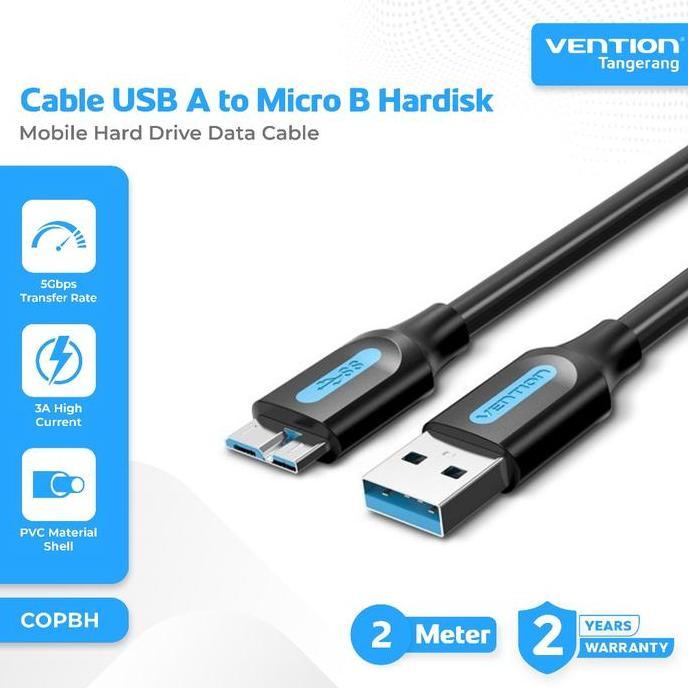 VENTION COPBH Kabel USB A 3.0 Male to USB Micro B 2M 2 Meter Harddisk SSD HDD Hard Disk External Cab
