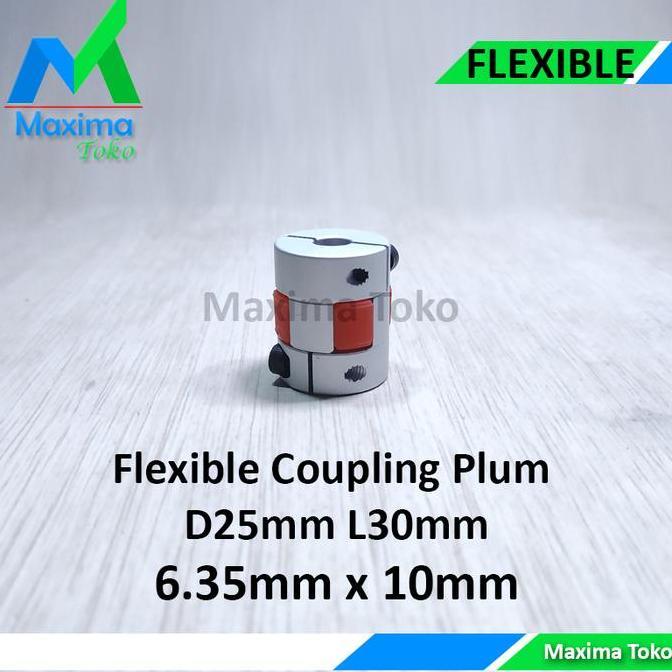FLEXIBLE COUPLING PLUM 6.35X10 MM SHAFT COUPLER 6.35MM X 10MM D25 L30 BARU