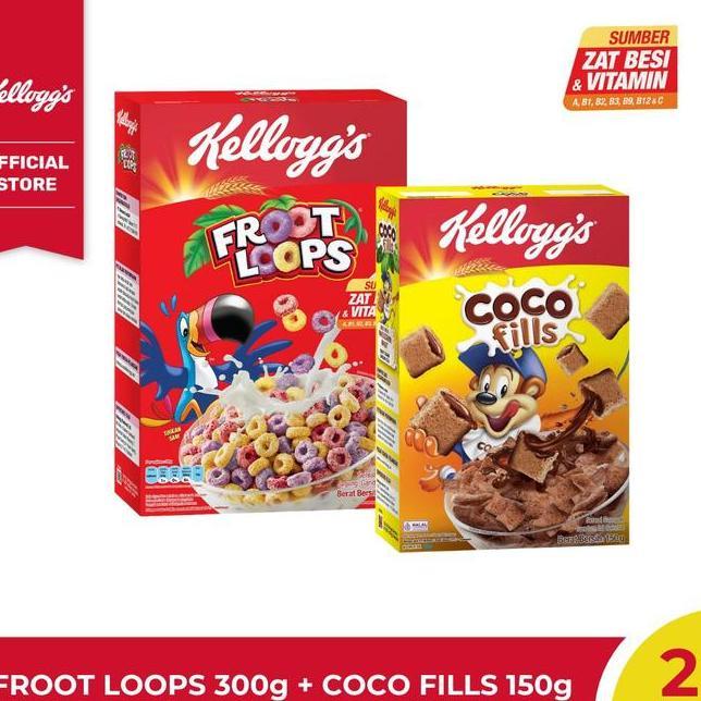 Bundle 2Pcs Kelloggs Froot Loops 300G Kelloggs Coco Fills 150G Sereal Granola Coklat Gandum