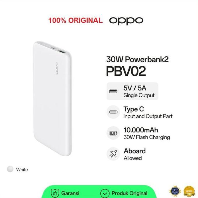 OPPO PBV02 VOOC Power Bank 30W 10000mAh Original 100%