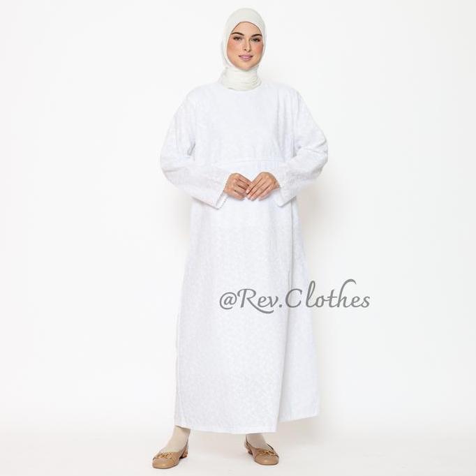 Baju Umroh Wanita Muslim Model Kantong Doraemon Gamis Umroh Wanita Katun Bordir Putih