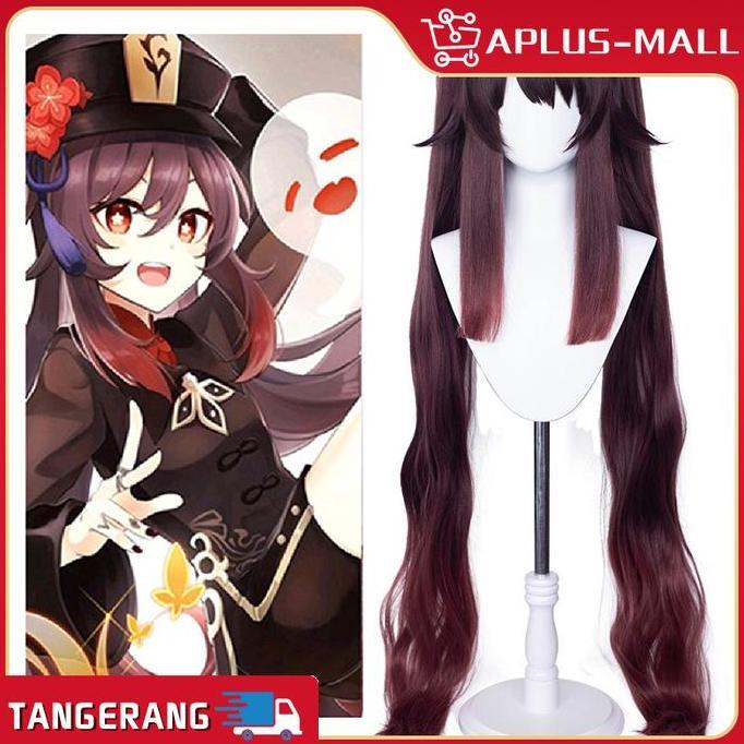 TSE Anime Game Hu Tao Cosplay Wig Hutao Hitam Pursun Genshin Impact Hutao