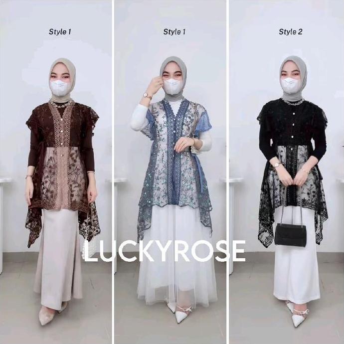 Hali Outer Tille Brukat Cardigan Brokat Lengan Pendek Outer Vest Rompi Tile atasan outher brukat Out