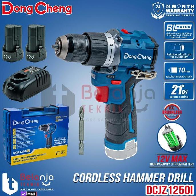 Dongcheng DCJZ1250i EK Mesin Bor Beton Baterai 12V Cordless Impact Drill DCJZ 1250i EK Set 2 Baterai