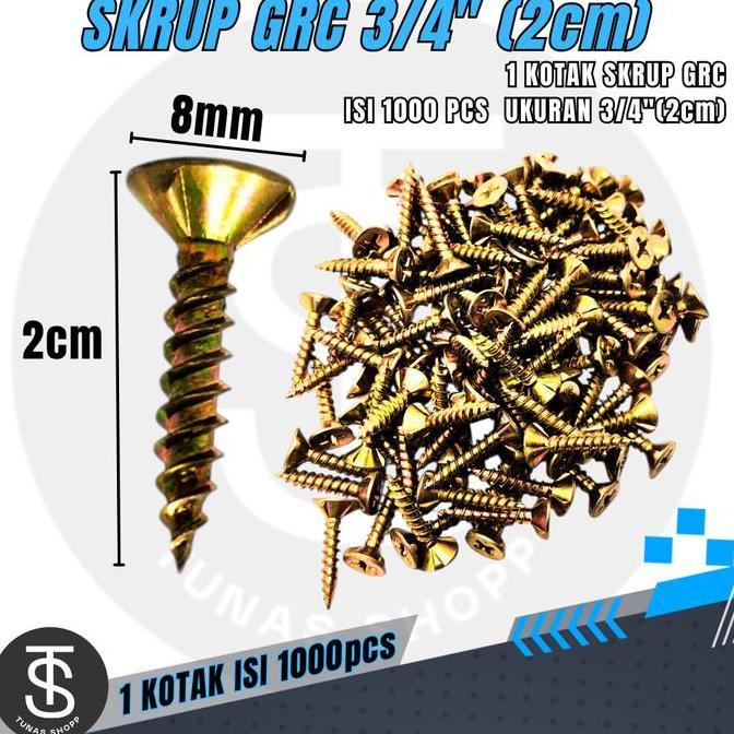 Sekrup Grc 3/4" (2Cm) 1 Kotak Isi 1000 Pcs / Sekrup GRC Ukuran 3/4 Inch / Sekrup GRC Tahan Karat / B