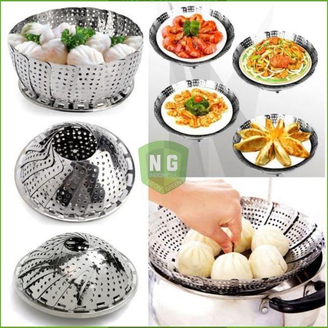 TATAKAN KUKUSAN PANCI Stainless Steel Steamer Alat Panci Kukus Dimsum Lipat Besar Anti Karat