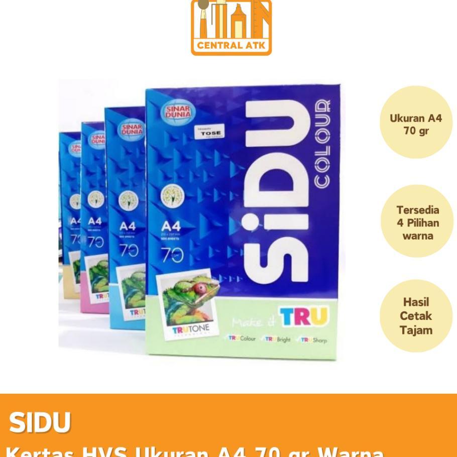 Kertas Hvs / Print / Fotocopy Sidu A4 70 Gr Warna (1 Rim)