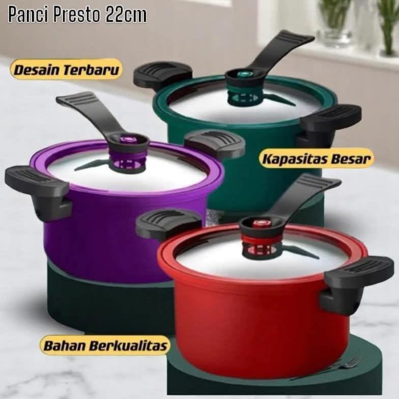 Panci Presto Teflon Pressure Cooker Pot 22Cm Anti Lengket Panci Presto 3.5 Liter Serbaguna