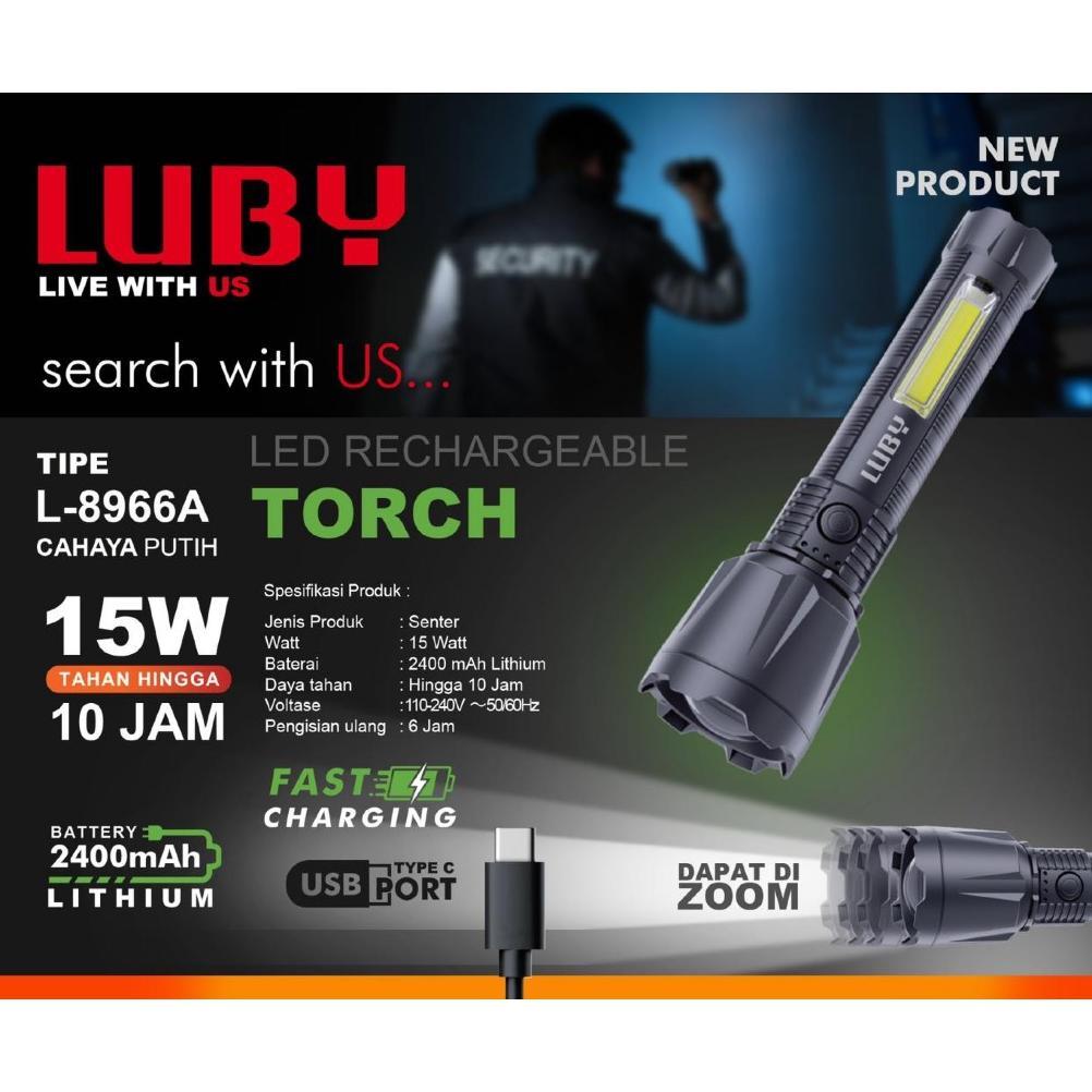 Luby L-8965A / L-8966A Senter Tangan Led Rechargeable Cob Cahaya Putih