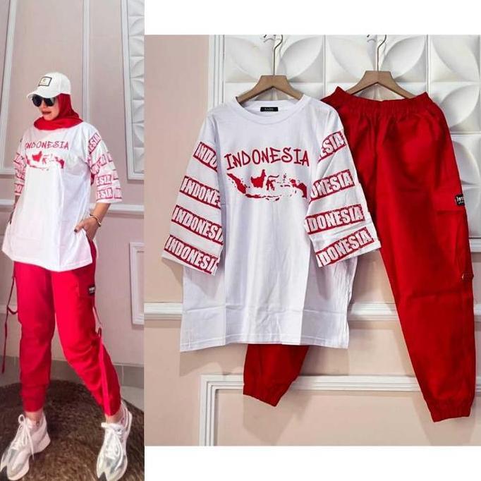 PREMIUM / Setelan Baju Merah Putih Agustusan 2023 Setelan Kemerdekaan Indonesia 17 Agustus 2023 Kaos