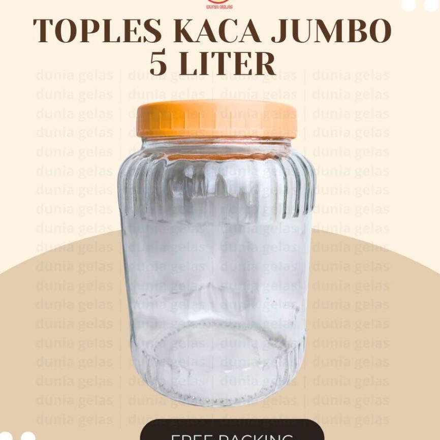 Toples Kaca Jumbo 5 Liter/Toples Kerupuk/Toples Besar/Toples Lebaran/Parcel Lebaran/Toples Kopi Kilo
