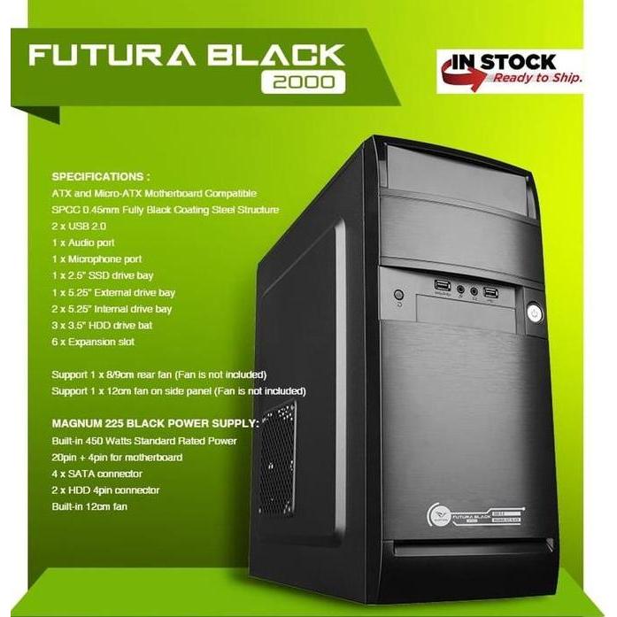 Rex- Casing Alcatroz Futura Black + Psu 450W - Powerlogic