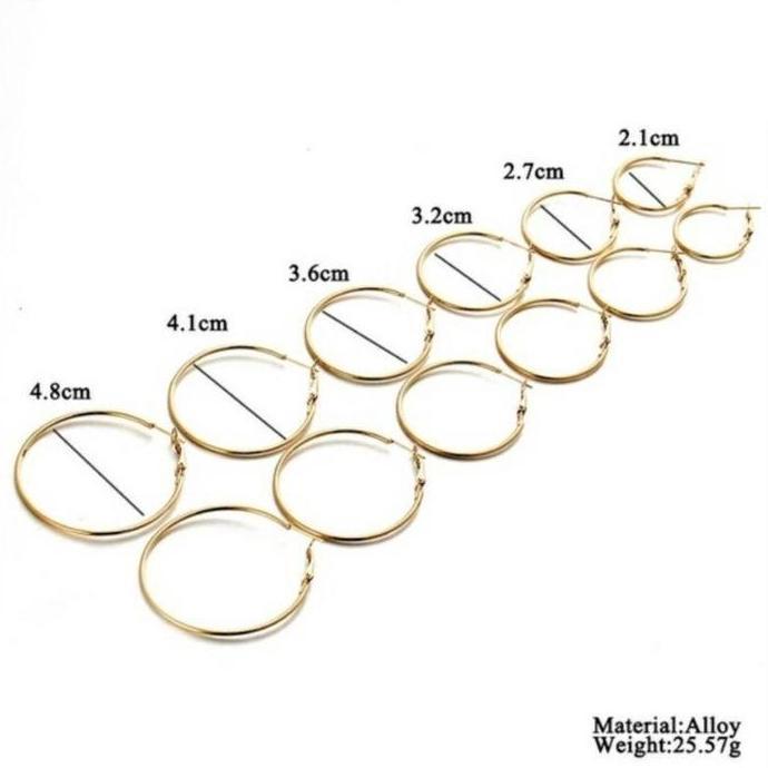 Heys- 6 Pasang Anting Bulat Lingkaran Polos Anting Bulat Perhiasan Earrings