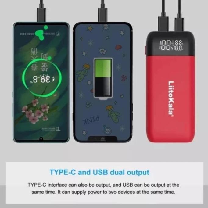 LiitoKala Lii-Mp2 Portable Charger Powerbank USB C 18650 21700 QC 3.0 Merah Hijau dengan Baterai Sam