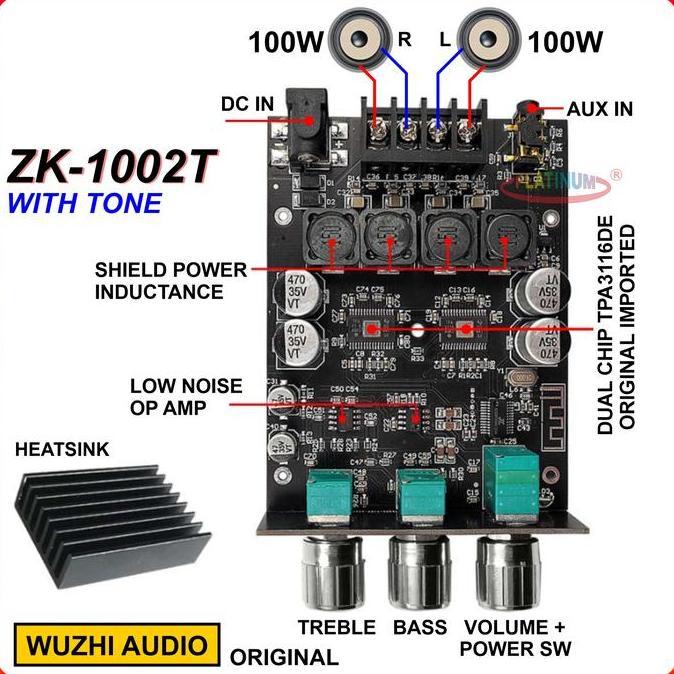 TPA3116 Amplifier Class D Bluetooth 5.0 Hifi Stereo Amplifier 2X 100W Original  ZK-1002 1002T