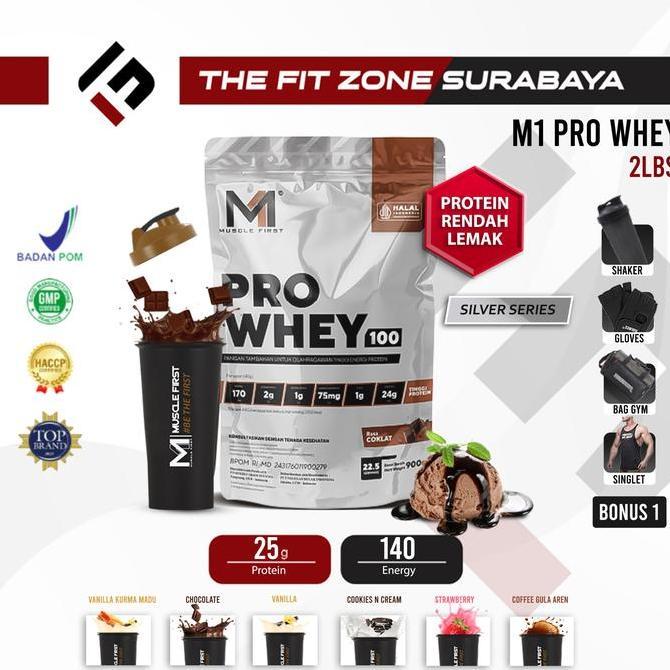 M1 Muscle First Pro Whey 100 Protein 2 Lbs 907G Silver Series 25 Servings Susu Fitness Gym Suplemen 