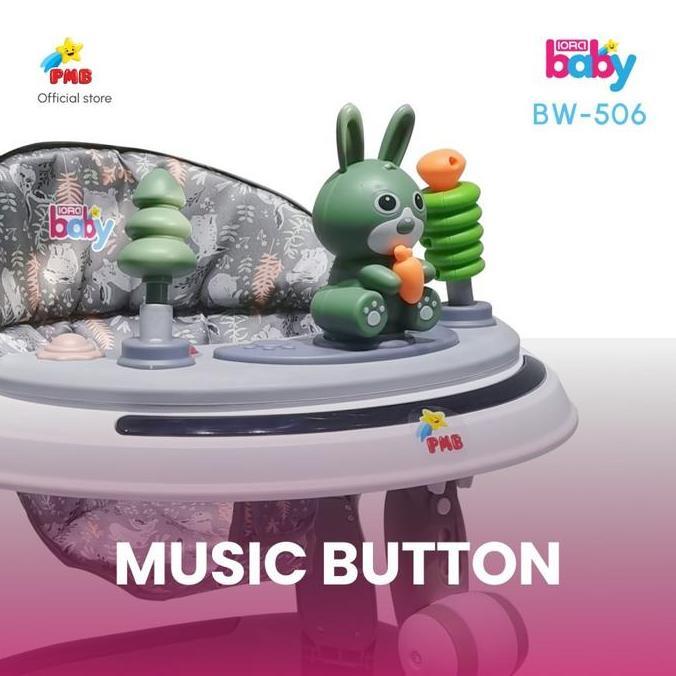 Baby Walker IORA BW506 - PMB Toys Roda Karet, Musik & Lampu LED, Mainan Motorik, Ketinggian Dapat Di