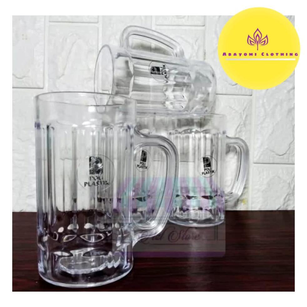 1 Lusin /12 Pcs Gelas Plastik Besar Gelas Bening Gagang / Gelas Besar / Bayar Ditempat
