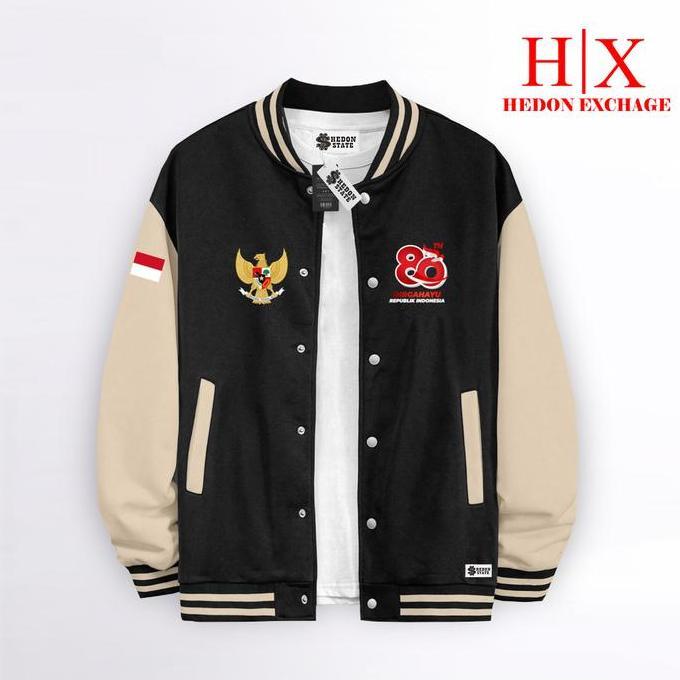 PREMIUM / HEDON STATE Jacket Varsity Baseball Kancing Hut RI Ke 80 Indonesia Merdeka Pria Wanita Uni